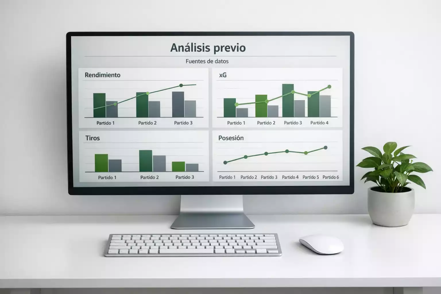 Pantalla de ordenador mostrando gráficos de estadísticas avanzadas de fútbol con datos de Expected Goals