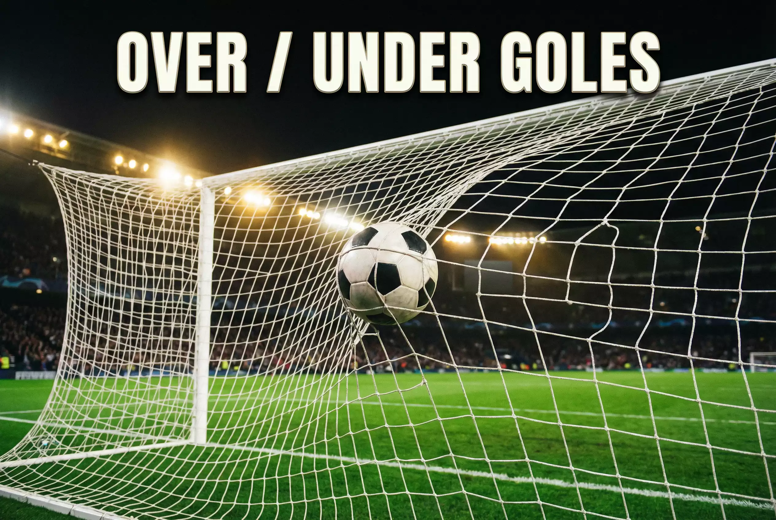 Portería de fútbol con un balón entrando en la red, simbolizando el mercado de goles over/under